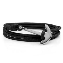 Fekete Horgony Karkötő Ezüst Színű Dísszel