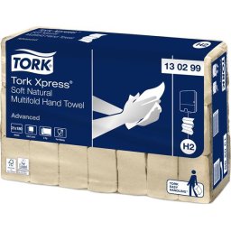 TORK Kéztörlő, Interfold hajtás, 2 rétegű, 180 lap, H2 rendszer, Advanced, TORK "Xpress Soft Multifold", natúr