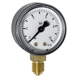 Radiális manométer 10 bar nyomásig, 63mm alsó kimenet, 1/4" csatlakozás, szivattyúhoz és házi vízműhöz