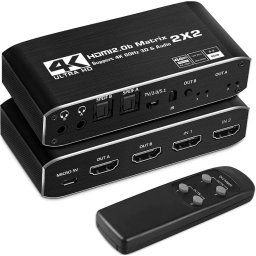 HDMI Matrix 2x2 4K@60Hz HDMI Matrix kapcsoló 2 az 2-ben kimenet infravörös távirányítóval HDMI 2.0b HDCP2.2 HDR10 Ultra HD 3D