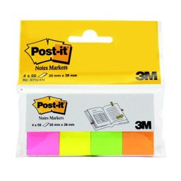 3M POSTIT Jelölőcímke, papír, 4x50 lap, 20x38 mm, 3M POSTIT, neon vegyes