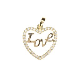 Sokköves sárga 14 karátos arany LOVE szív medál, 1,5 g