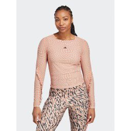 adidas Blúz Print Clash Long Sleeve Yoga Long-sleeve Top HT7324 Barna