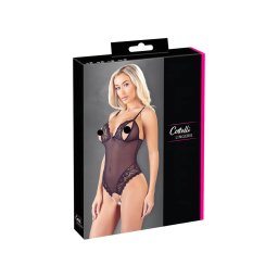 Cottelli - csipkés, gyöngyös nyitott body (fekete)