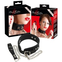 Bad Kitty - szilikon nyakörv és póráz, bondage szett (fekete)