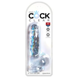 King Cock Clear 6 - tapadókorongos, herés kis dildó (15 cm)