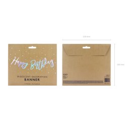 Banner, Happy birthday, gyöngyház, 16.5 cm x 62cm