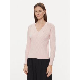 Tommy Hilfiger Sweater Co Cable V-Nk Sweater WW0WW40674 Rózsaszín Regular Fit