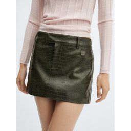 Mango Bőr szoknya Cassie 67080455 Zöld Regular Fit