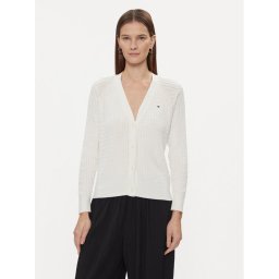 Tommy Hilfiger Kardigán Co Cable V-Nk Cardigan WW0WW40673 Ekru Slim Fit