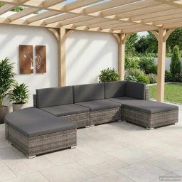 vidaXL 6 darabos szürke polyrattan kerti bútor szett párnákkal