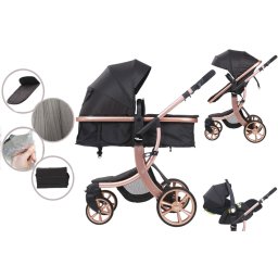 Mama Kiddies Sun Black ELITE 3az1-ben babakocsi kiegészítőkkel fekete színben + Ajándék