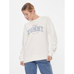 Tommy Jeans Pulóver Tjw Rlx Varsity Luxe Crew DW0DW17339 Fehér Regular Fit