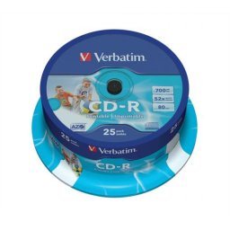 CD-R lemez, nyomtatható, matt, ID, AZO, 700MB, 52x, hengeren, VERBATIM [25 db]