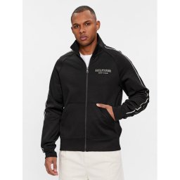 Tommy Hilfiger Pulóver Monotype Track Zip Through MW0MW33716 Fekete Regular Fit