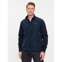 Tommy Hilfiger Pulóver Logo Mix Media MW0MW33652 Sötétkék Regular Fit