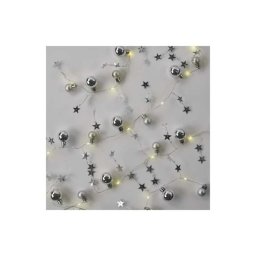 Led karácsonyi fényfüzér – ezüst gömb csillagokkal,1,9m, 2xAA, beltéri, meleg fehér, időz. DCGW10 8592920111345