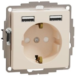 Schneider Új Sedna 2p+F Csatlakozóaljzat, Bzs, Kettős Usb Töltővel, Rugós, 16a/2.4a, Bézs