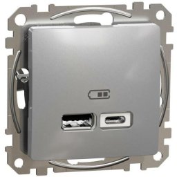Schneider Új Sedna Dupla Usb Töltő, A+C, 2.4a, Alumínium