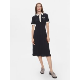 Tommy Hilfiger Kötött ruha F&F Crest 85 Polo Dress Rib WW0WW40617 Sötétkék Regular Fit