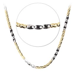 Sárga-fehér arany háromlapkás férfi nyaklánc 14 karátos , 50 cm