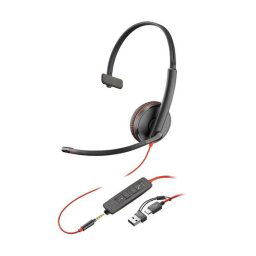 Poly Blackwire 3215 fejhallgató, 3,5 mm-es jack USB-C/A adapter, mono
