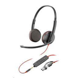 Poly Blackwire 3225 fejhallgató, 3,5 mm-es jack USB-C/A adapter, sztereó (ömlesztve)