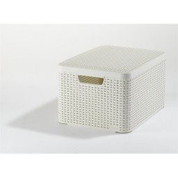 CURVER Rattan hatású kosár tetővel, 30l, törtfehér, CURVER "Style L"