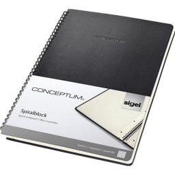 SIGEL Spirálfüzet, exkluzív, A4, kockás, 80 lap, keményfedeles, SIGEL "Conceptum", fekete