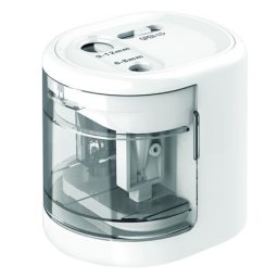 RAPESCO Hegyező, kétlyukú, asztali, elemes, USB töltővel, RAPESCO"PS12-USB", fehér