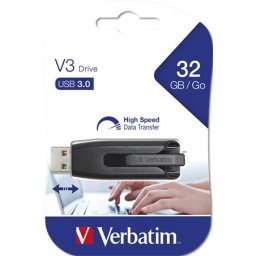 VERBATIM Pendrive, 32GB, USB 3.2, 60/12MB/s, VERBATIM "V3", fekete-szürke