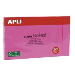 APLI Öntapadó jegyzettömb, 125x75 mm, 100 lap, APLI "Funny", pink