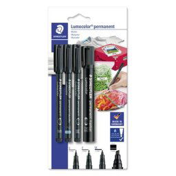 STAEDTLER Alkoholos marker készlet, vegyes, STAEDTLER "Lumocolor(R) 60" 4 különböző vonalvastagság, fekete