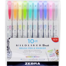 ZEBRA Ecsetirón készlet, 0,5/0,7 mm, kétvégű, ZEBRA "Mildliner Brush&Marker", 10 különböző szín