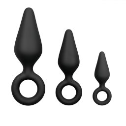 EasyToys - gyűrűs anál plug szett - 3 db (fekete)