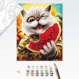 Festés szám szerint merész macska dinnyével