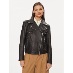Boss Bőrkabát Sajina 50505622 Fekete Slim Fit