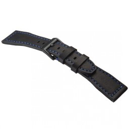 STAILER Premium Aviator bőr óraszíj, fekete/kék 21/18 L