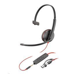 Poly Blackwire 3215 fejhallgató, 3,5 mm-es jack USB-C/A adapter, mono (ömlesztve)