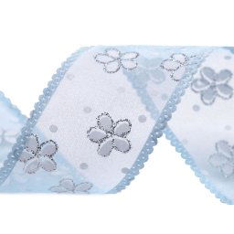 Organza szalag virágokkal és glitterrel szélessége 40 mm