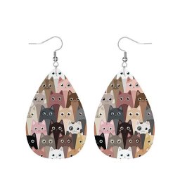 Ökobőr csepp fülbevaló, színes cicákkal
