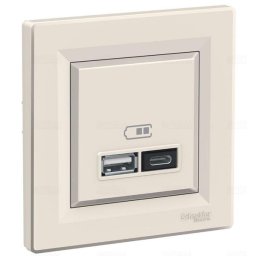 Schneider EPH2700323 ASFORA Dupla USB töltő, 2.4A, A+C, bézs