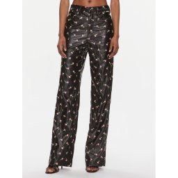 ROTATE Műbőr nadrág Printed Straight Pants 1120042890 Fekete Regular Fit