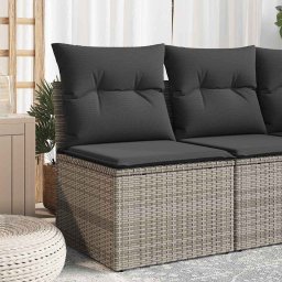 vidaXL szürke polyrattan karfa nélküli kerti kanapé párnával