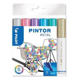 PILOT Dekormarker készlet, 1,4 mm, PILOT "Pintor M" 6 különböző metál szín
