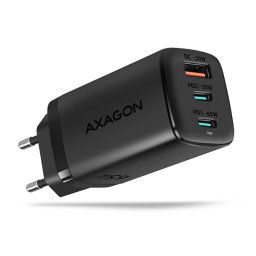 AXAGON ACU-DPQ65, GaN hálózati töltő 65W, 3x port (USB-A dual USB-C), PD3.0/QC4 /PPS/Apple, fekete színben