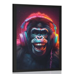 Poszter gorillával fejhallgatóval.