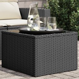 vidaXL fekete üveglapú kerti asztal 55 x 55 x 37 cm polyrattan