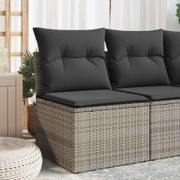 vidaXL szürke polyrattan karfa nélküli kerti kanapé párnával