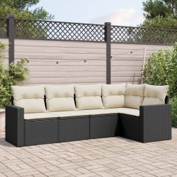 vidaXL 5 részes fekete polyrattan kerti kanapészett párnákkal